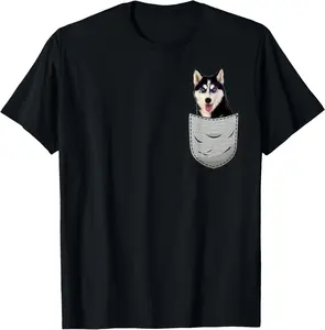 100% Cotton Siberian Husky Sibe Chukcha Pocket Bag for Dog Owners T-Shirt