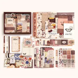Vintage Simple Art DIY Journal Diary Sticker Set Box, Warm Post Series Retro Minimalist Gift, Handmade Scrapbook Material Combination Pack Vintage Material Paper, Scrapbooking, Crafts