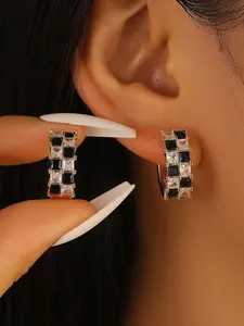 Checkerboard Ring Earrings, High-Quality Fashion Dongguan Luxury Earrings, Geometric Square Checkerboard Earrings, Perfect for Daily Wear