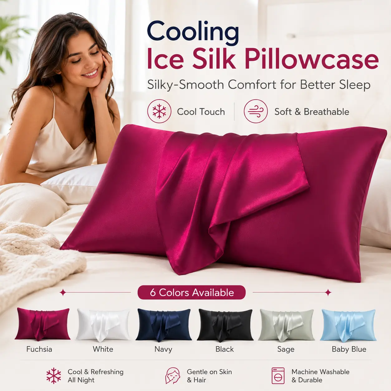 Luxury Twisted Ice Silk Pillowcases 2-Pack – Silky Cool Touch, Durable Stitching, Envelope Closure, Queen/King Size Options