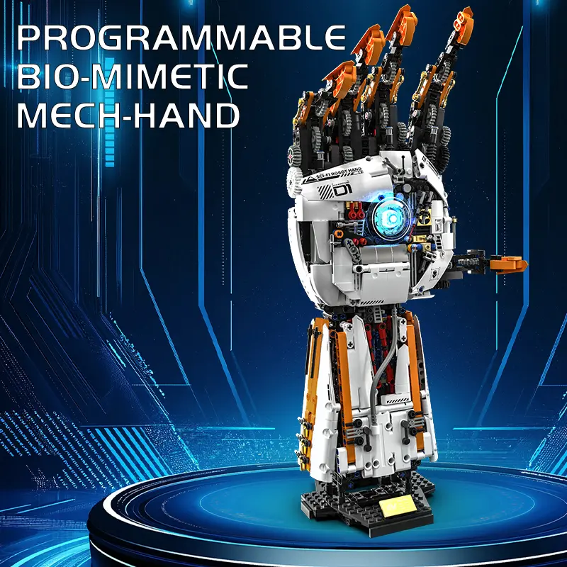 1:1 Scale Large Bionic Mechanical Hand Building Blocks Kit - 1628 PCS Robot DIY Tech Toy with LED Light, High Precision Gear Drive, Motorized Movement, Touch Sensitivity