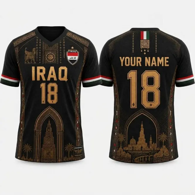 Iraq Soccer "Custom Name" Vintage Jersey T-Shirt, Iraq National Team Retro Soccer Fan Shirt, Personalized Name Number Soccer Shirt, WC 2026 Iraq Supporter Tee, Unisex Iraq Football Apparel, WC 2026 Tee