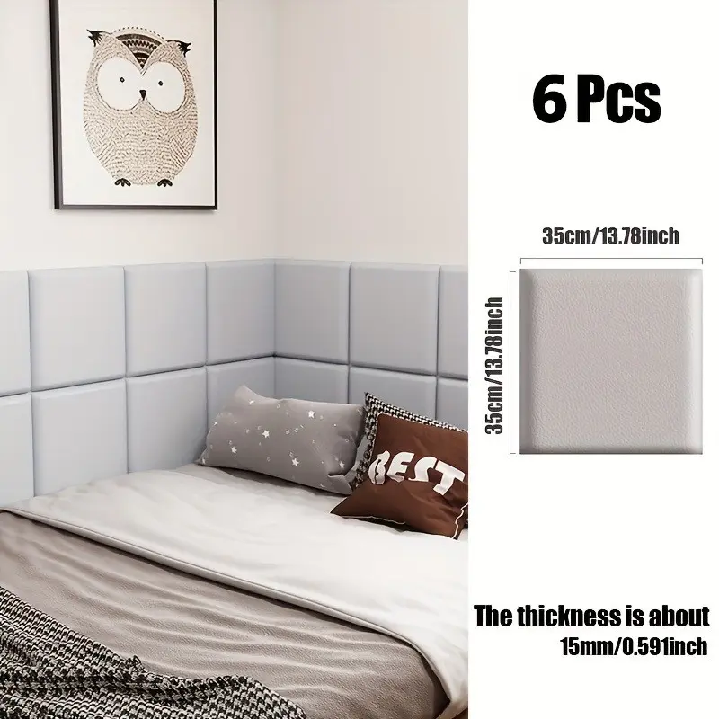 6pcs Thick Leather Soft Pads, Childproof Self-Adhesive Waterproof Wall Stickers, Bed Head Protection, Hotel Dorm Room Decor