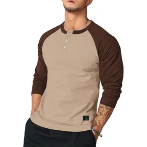 Dokotoo  Men Men's Henley Shirt Fall Crewneck Color Block Slim Fit Long Sleeve TShirts Classic Henley Neckline Modern Color Block Pattern Lightweight Durable Breathable Comfortable Feel