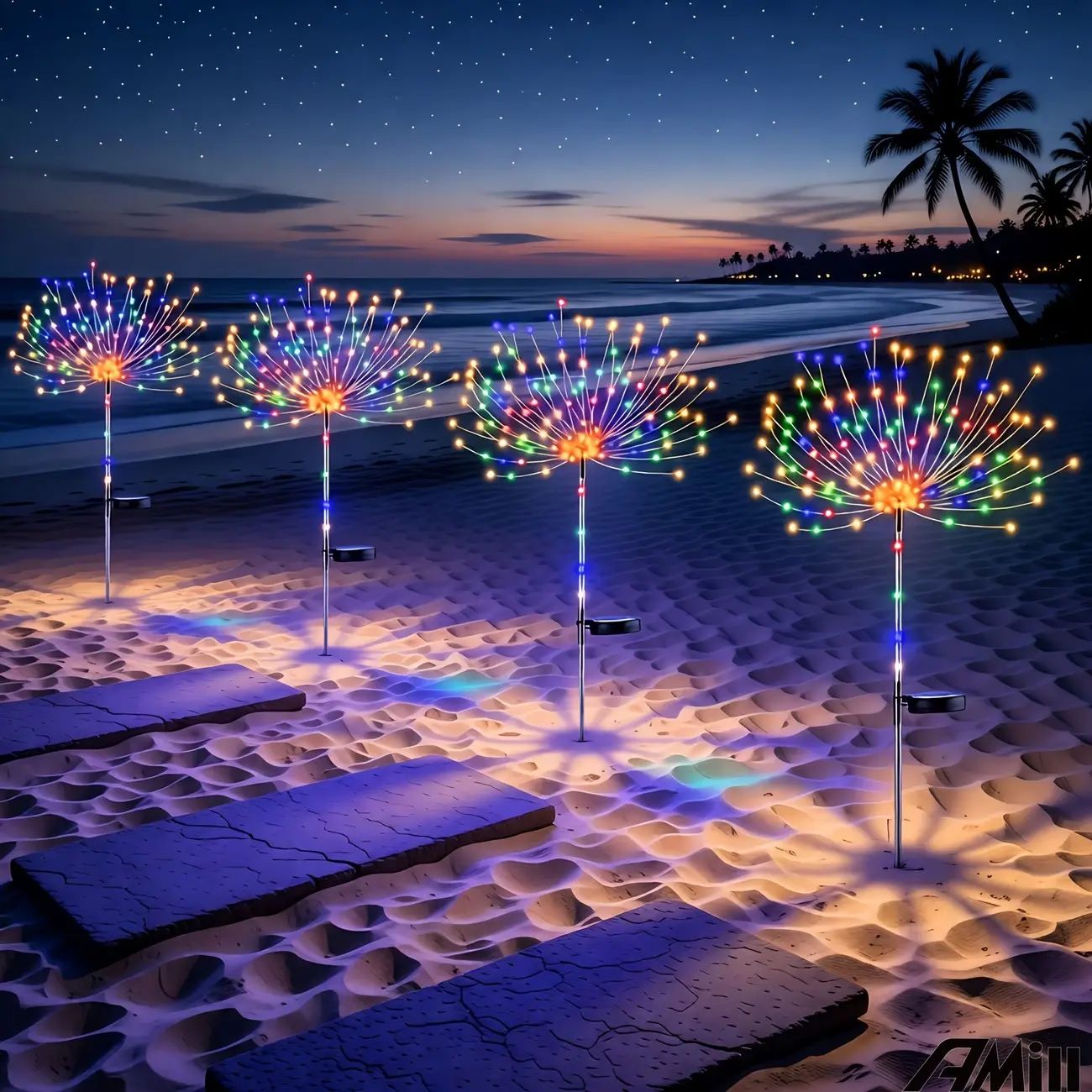 Solar Fireworks Lights LED Starburst String Lights, Outdoor Decoration Light, Solar Led Patio, Adjustable 8 Flash Modes, Smart Light Sensor, Ideal for RV Camping Wedding Christmas
