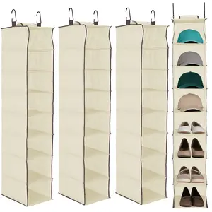 3-Tier Hanging Shoe Organizer for Closet, Gray 8-Shelf Storage Holder with 2 Hooks, No Tools Needed Installation, Space-Saving Shelf for Shoes, Purses, Scarves, Accessories (3 Pack) corner stand