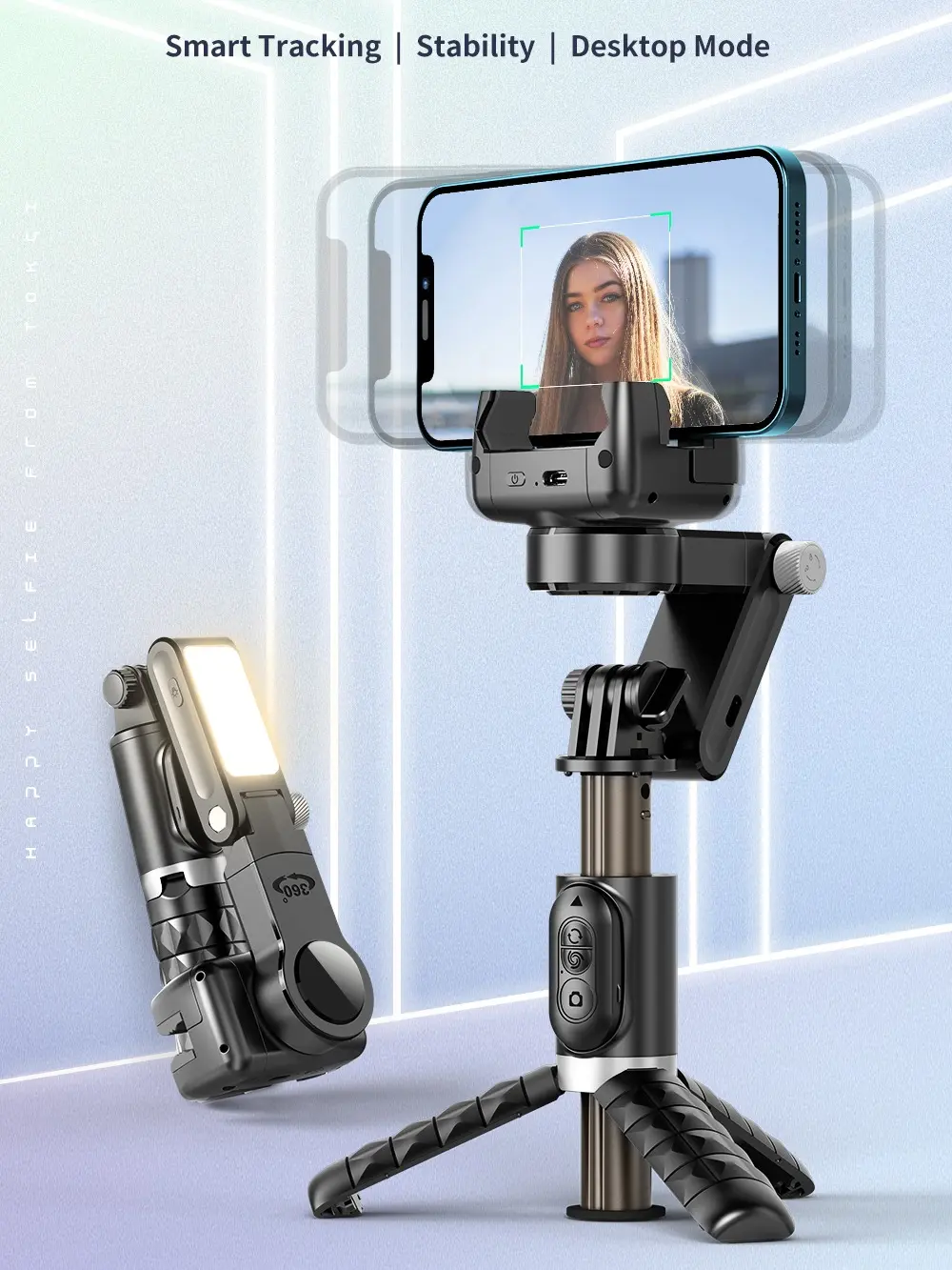 Multifunctional handheld gimbal stabilizer live broadcast fill light 360° auto smart follow-up mobile phone stabilizer selfie stick panoramic follow-up shot and anti-shake phone holder Accessories Cellphone