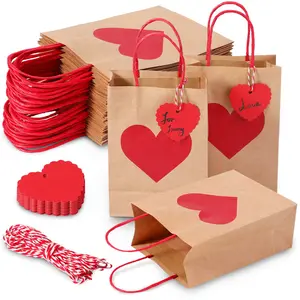 Heart-Shaped Kraft Paper Gift Bags with Durable Ribbon Tags, Cardboard Labels, Perfect for Valentine's Day, Birthdays, Weddings, Parties