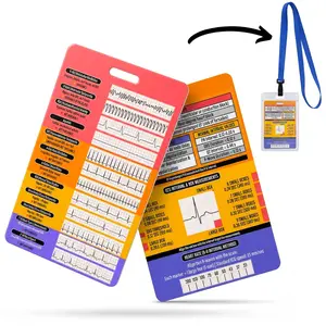 EKG Rhythm Interpretation Badge Card - Rhythm Strips & Shockable Guide | Dual Sided Interval Values & R to R Rate Scale for Nursing Telemetry Students | Included Lanyard Badge Holder | 3.54” x 5.12”