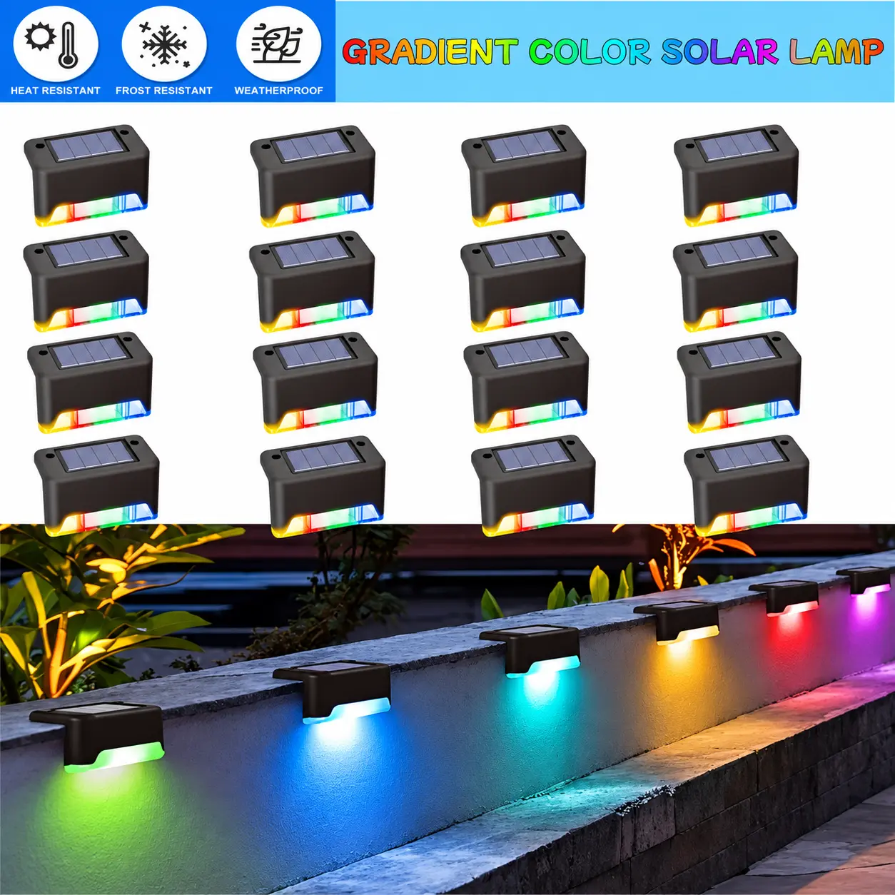 4-Pack Plastic Camping Lights, Solar-Powered Decking & Patio Lighting, Auto-On/Off Color-Changing RGB LED, IP65 Waterproof, Wireless Installation, No-Bill Setup for Stairs, Pathways