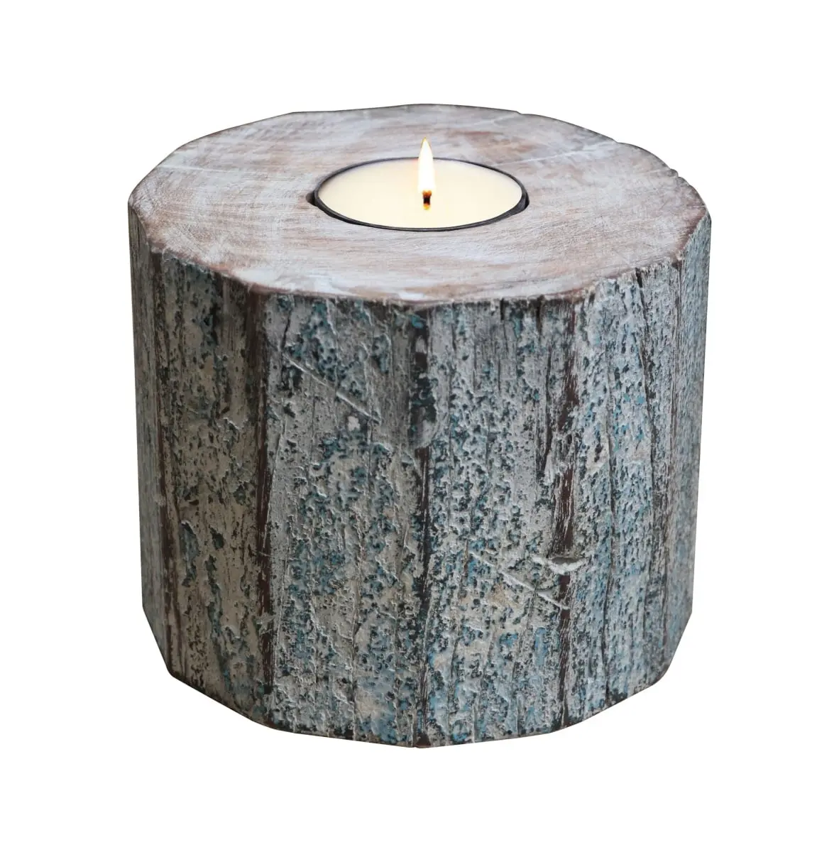 360 Stand Handmade Solid Wood Tealight Candle Holder - 5x5x5in Weathered Rustic Finish, Decorative Table Decor, Nature-Inspired Home Supply, Ideal Gift for Enthusiasts, Wedding Use, Engagement