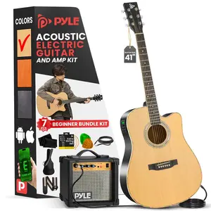 Acoustic Electric Guitar Kit, Full Size, Spruce Wood, 10W Amp, Natural