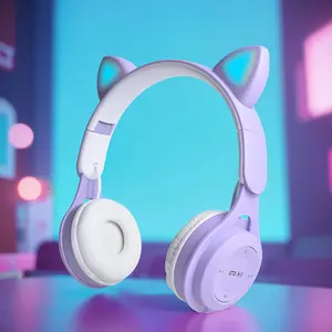 Wireless Over-Ear Headphones with Cat Ears Design Long Battery Life Low Latency Hi-Fi Sound for Music Gaming Travel Students Work Noise Cancelling Foldable Comfort Fit Bluetooth 5.3