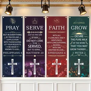4PCS, Easter church banner with Bible verses - Christian worship background decoration, suitable for sanctuaries, prayers, memorials - durable polyester seasonal hanging signs, suitable for churches, church lobbies, and gardens
