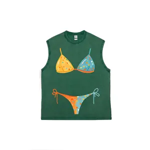 Hand-drawn contrasting polka-dot bikini Vitality Unisex Plus Size Summer Graphic Tees Personalized Pattern Y2k Clothing Round Neck Short-Sleeved Washed Vests,Women's Clothing 100% Cotton, Menswear, Top, Vintage Style, Casual Oversized