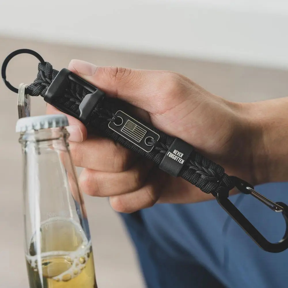 Never Forgotten Paracord Keychain Bottle Opener - Black
