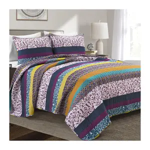 Boho Stripe Reversible Cotton Quilt King 3Pc Set