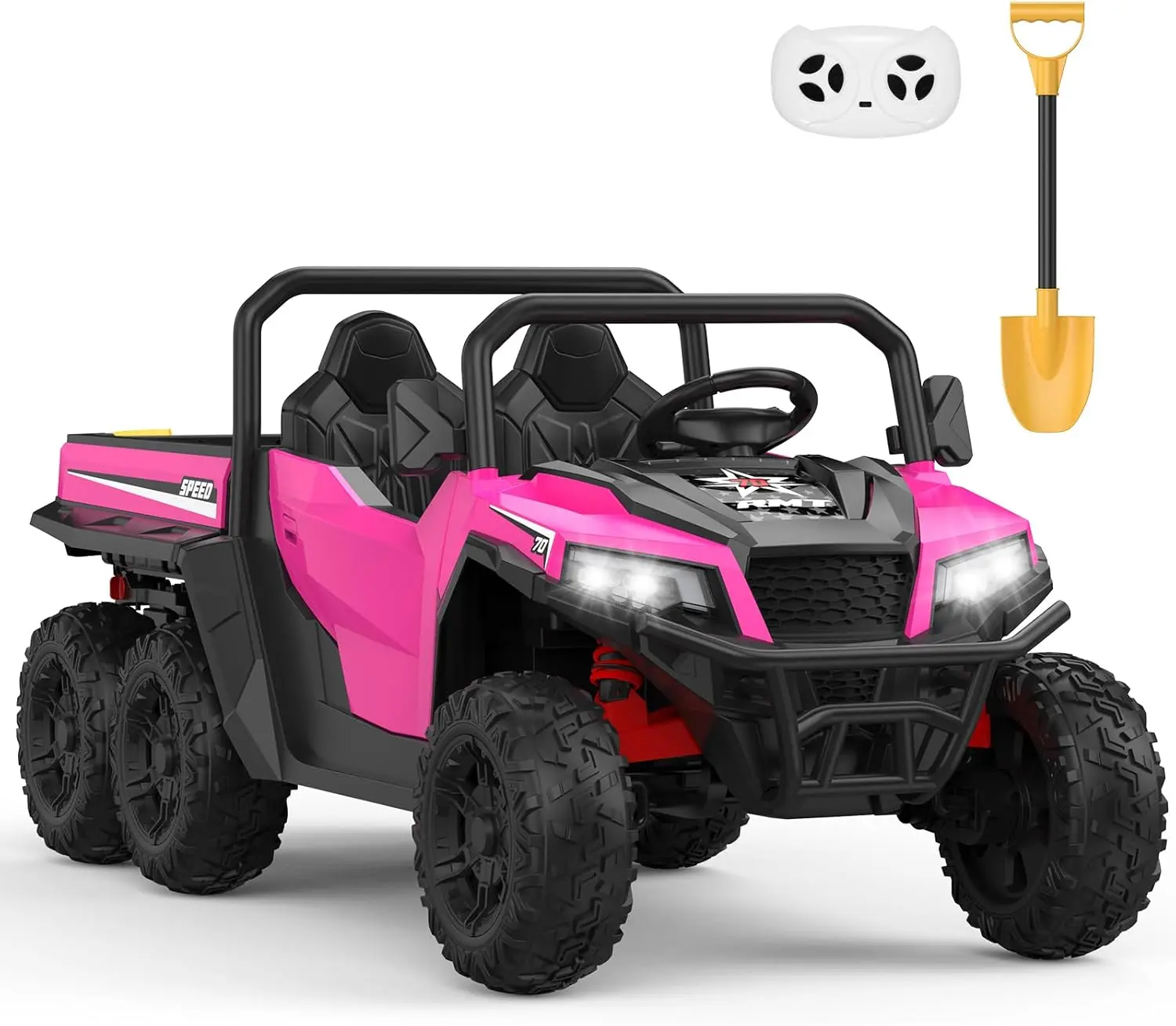 GAOMON 24V 2 Seater Ride on Dump Truck with Remote Control for Big Kids, 4WD 6 Wheels Ride on Car w/Music Player & LED Lights, Ride Toy Gift for Kid,pink