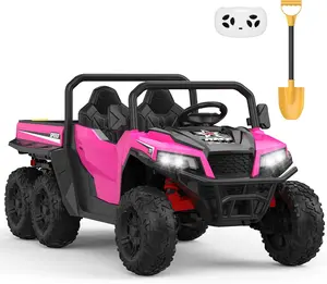 GAOMON 24V 2 Seater Ride on Dump Truck with Remote Control for Big Kids, 4WD 6 Wheels Ride on Car w/Music Player & LED Lights, Ride Toy Gift for Kid,pink