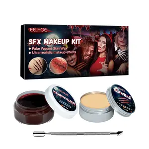 EELHOE SFX Makeup Kit - Realistic Wound Effects with Skin Wax & Vampire Blood for Halloween Party Makeup