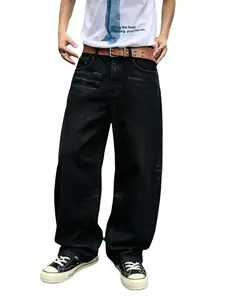 Men’s loose wide-leg black denim pants — vintage wash, non-stretch relaxed fit, casual skate street fashion pants, Baggy Jeans tiktokshopspringglowup