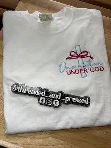 NEW - Embroidered - One Nation Under God Tshirt - Bow - Chest - America - USA
