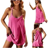 UANEO Women's Summer Sleeveless Mini Dress V Neck Spaghetti Straps Athletic Built-in Shorts Sundress SummerVibes