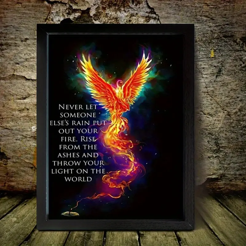 1 Piece PUDRAW Phoenix Canvas Wall Art with Inspirational Quotes - Vibrant and Colorful Phoenix Design, Black Frame, Ready to Hang, Perfect for Home Decoration, Weddings, Birthdays, Graduations, or Holiday Gifts