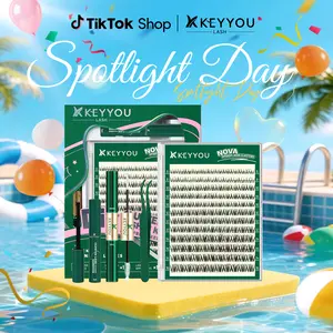 KEYYOU Spider Lash Clusters Kit  Nova Wispy Eyelash Clusters Kit Natural D Curl 8-16mm Clusters Eyelash Extension Ultra Thin Band Spider Lashes with Lash Tools for Daily Date Makeup #Summervibes
