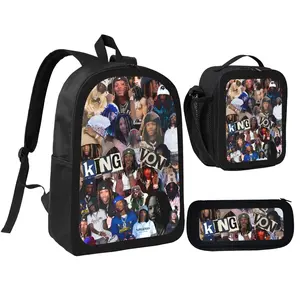 King Von Theme Backpack Three-Piece Set Student Backpack Pencil Case & Lunch Bag Bundle for Daily School Needs Ideal for Books Essentials