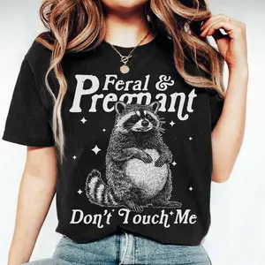Don't Touch Me Shirt, Feral Raccoon T-Shirt, Pregnancy Humor Tee, Retro Wild Pregnant Racoon, Baby Bump Shir for Mom