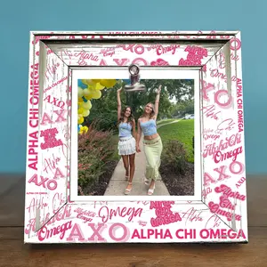 Alpha Chi Omega Rustic White 8x8 Clip Frame - Chic Sorority Photo Frame for Big Little Sister Gifts, College Sisterhood Decor & Keepsake Christmas Lightweight