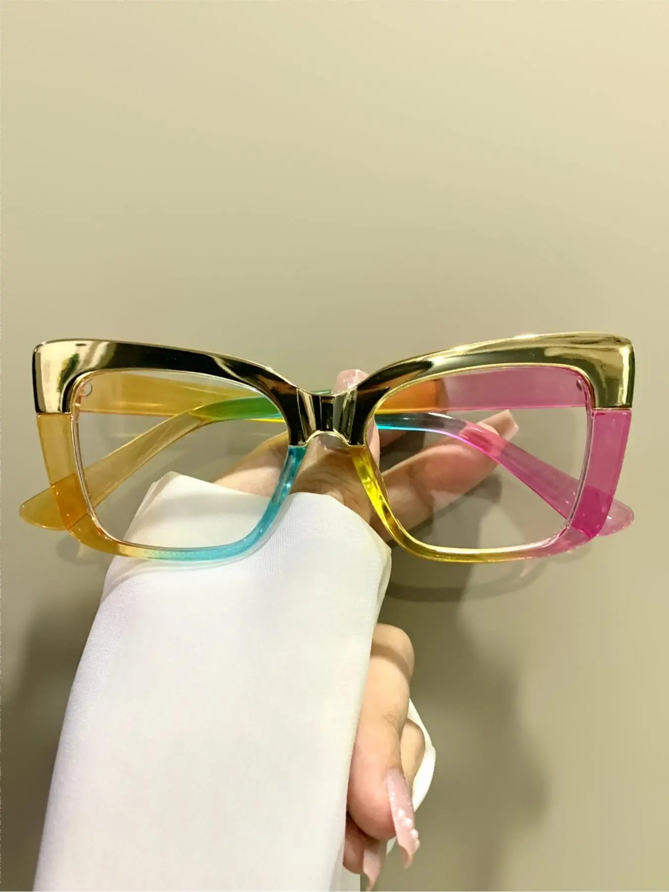 Colorblock Square Frame Eyeglasses, Stylish Trendy Eyewear, Fashionable Eyeglasses for Women & Men, Fashion Eyeglasses for Work, Daily Clothing Decor, Perfect for Student Daily Use