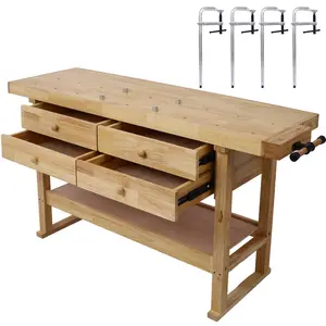 Hardware 60in Workbench with 4 Drawers Wooden Workbench for Garage Workshop and Home, with Bar Clamps Set 12 inch x 3inch Throat,Pack of 4