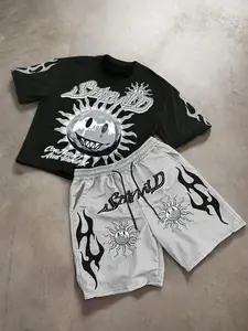 Men's Cotton Blend Casual Fitted T-Shirt and Shorts Set, Stylish Print, Comfortable, Breathable for Active Lifestyle, Ideal for Daily and Outdoor Activities