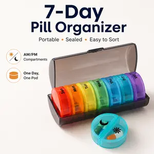 7-Day AM-PM Pill Organizer, Portable Weekly Pill Box with Sealed Daily Pods, Travel Home Medication Storage Case for Vitamins & Supplements