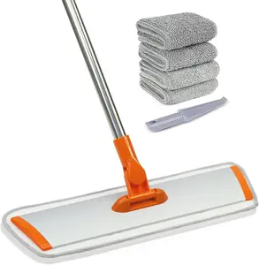 Microfiber Flat Wet-Dry Mop with 51" Adjustable Stainless Steel Handle, 4  Pads for Wet & Dry Mopping on Hardwood, Tile, Laminate & Vinyl Floors