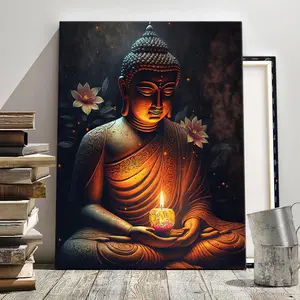 Buddha Pattern Canvas Painting with Frame, Modern Art Buddha in Zen Light Blessing Poster, Wall Art Decor for Home Living Room Bedroom Office, Religious, Religious Decoration, Stylish Religious Decor