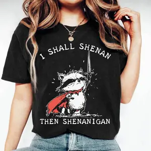 Comfort Colors I Shall Shenan Then Shenanigan Shirt, Funny Raccoon Sword Tee, Chaotic Animal Meme, Sarcastic Humor Gift For Gamer, Funny Meme Shirt, Unisex Fitted Short Sleeve Tee
