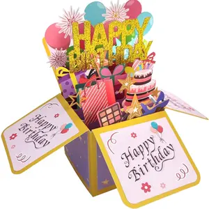3D Pop Up Birthday Card, Funny Happy Birthday Pop Up Card, Sweet 3D Birthday Gift Box Card with Envelopes, Unique Handmade Foldable Celebration Card