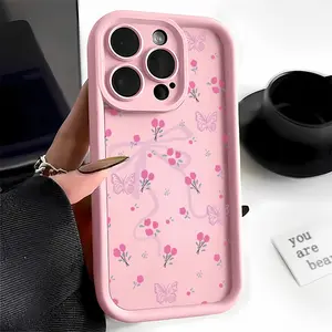 Pink Bow Butterfly Floral Case for iPhone 17 Pro Max 16 16e 15 14 Plus 13 12 Mini 11 Air X XS Pattern Soft TPU Rubber Camera Protection Rugged Mobile Phone Cover Gift 2D printing