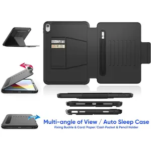 SEYMAC iPad (A16) 11th/10th Generation 11inch / 10.9inch Stock Protective Case, Strong Magnetic Auto Sleep Shockproof Protective Case, with Absorbent Multi-Angle Stand, Pencil Holder, Card Slot (Black)