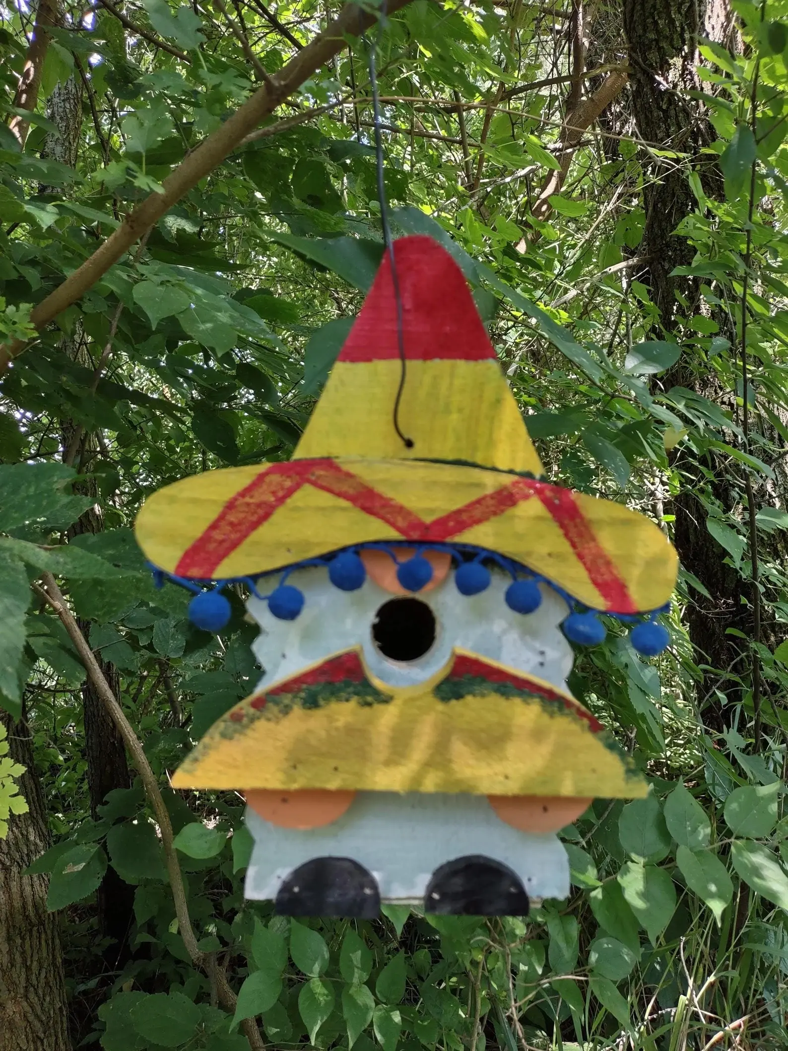 Sombrero and Taco Birdhouse for Wrens | Taco Gnome Bird Box | Hand-Painted, Hand-Crafted Wood Birdhouse
