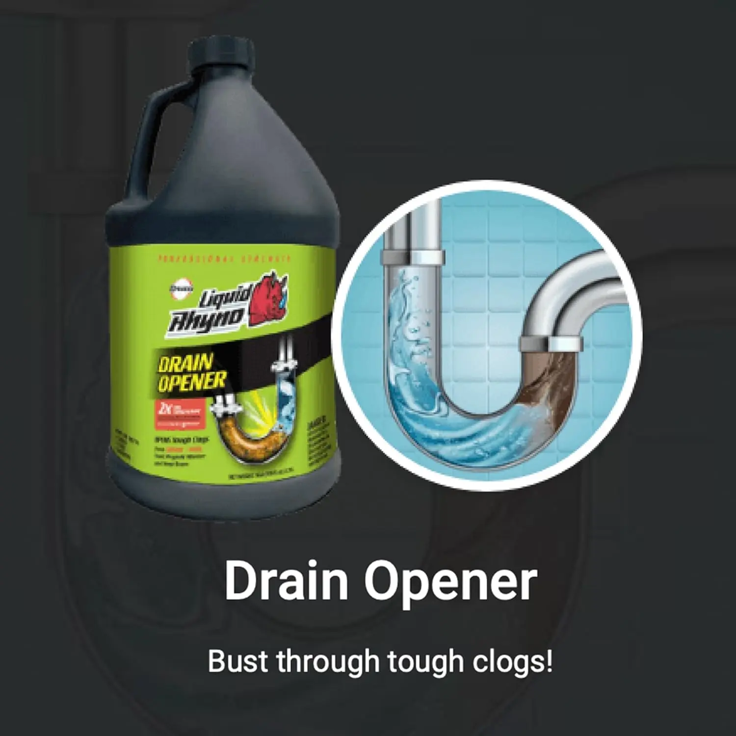 Liquid Rhyno 62 oz. Drain Opener, 2X Concentrate Hair Clog Remover for Sink, Bathtub or Shower Drains, Fast Acting Pro Strength Clears Slow-Flowing Drains, Safe for all Drain Pipes, 4 Treatments