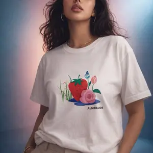 Sweet Beauty Logo T-Shirt by Alnbrands Women's Casual Cotton Fit Short Sleeve Printed Rose Design Unisex Fit Womenswear Style Top Ribbed Jersey Everyday Knit Crew Neck Crewneck Tshirt Shortsleeve