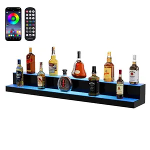 VEVOR LED Lighted Liquor Bottle Display, 2-Tier 30-Inch Whiskey Rack, Support USB, Illuminated Home Bar Shelf with RF Remote App Control, 7 Static Colors, Acrylic+ Wood Lighted Shelf for 15 BottlesVEVOR Super Brand Day
