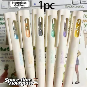 Random Color Time Sand Timer Neutral Pen High Aesthetic Student Pen St Simple Rotating Flowing Sand Pen 0.5mm Smooth Writing Pens Unique Pens Stationery Supplies