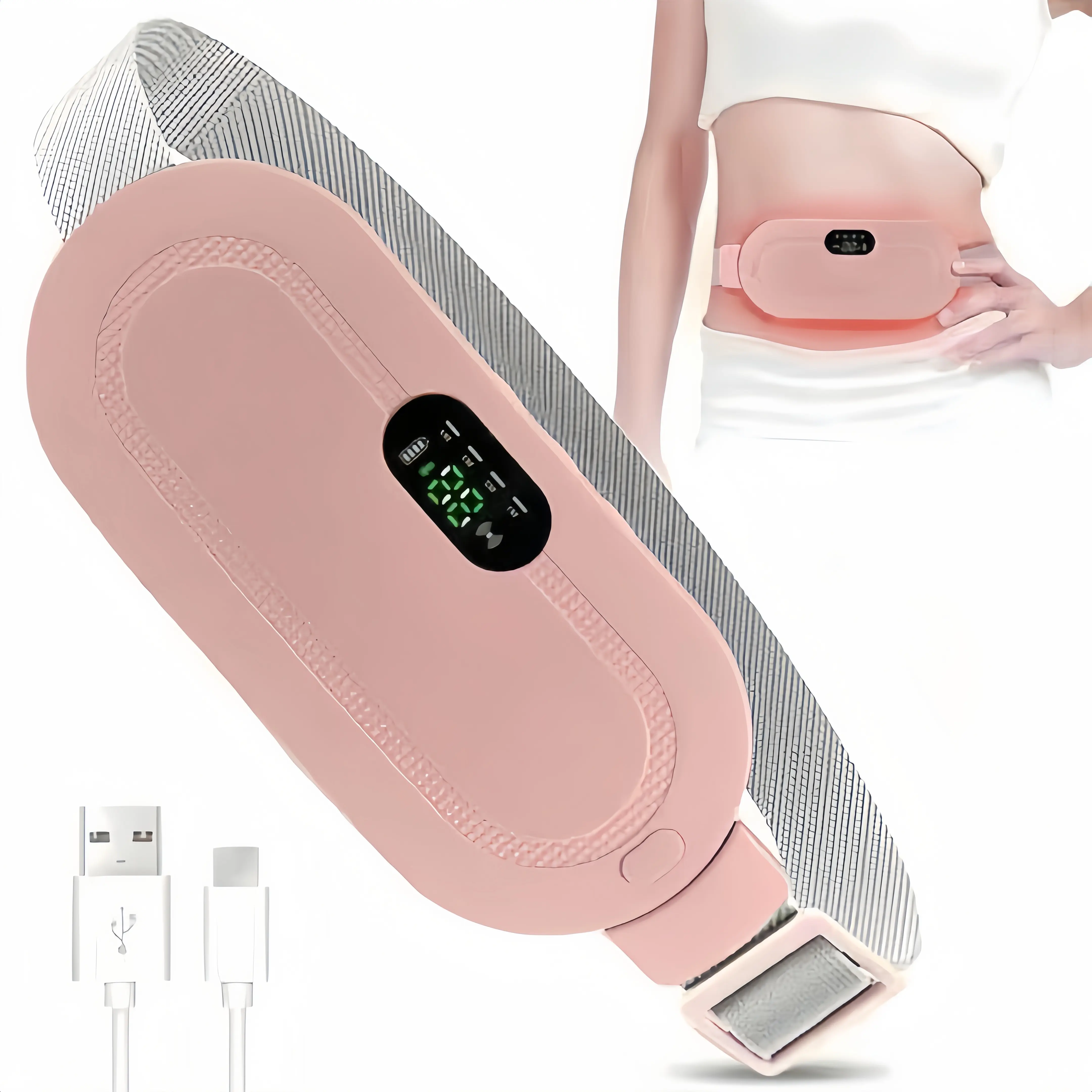 LMMAKE 1PC Menstrual Heating Therapy Belt - Cordless Lightweight Adjustable Vibrating Pad for Women's Period Pain Relief, 3 Heat Settings, 4 Vibration Modes, USB Rechargeable Silicone Daily Massager, Wearable