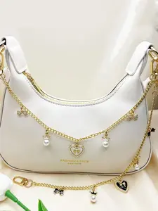 Heart And Butterfly Bag Chain, Chain Strap, Purse Shoulder Straps, Featuring A Sparkling Gold Chain Paired With Charms Like Hearts, Butterflies, Which Can Be Detached And Assembled, For Everyday Outings And Dates, Wallet Chain, Purse Accessories