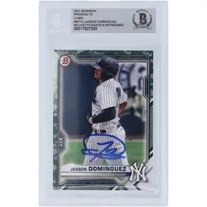 Jasson Dominguez New York Yankees Autographed 2021 Bowman Prospects Camo #BP-13 Beckett Fanatics Witnessed Authenticated Card - Fanatics Authentic Certified